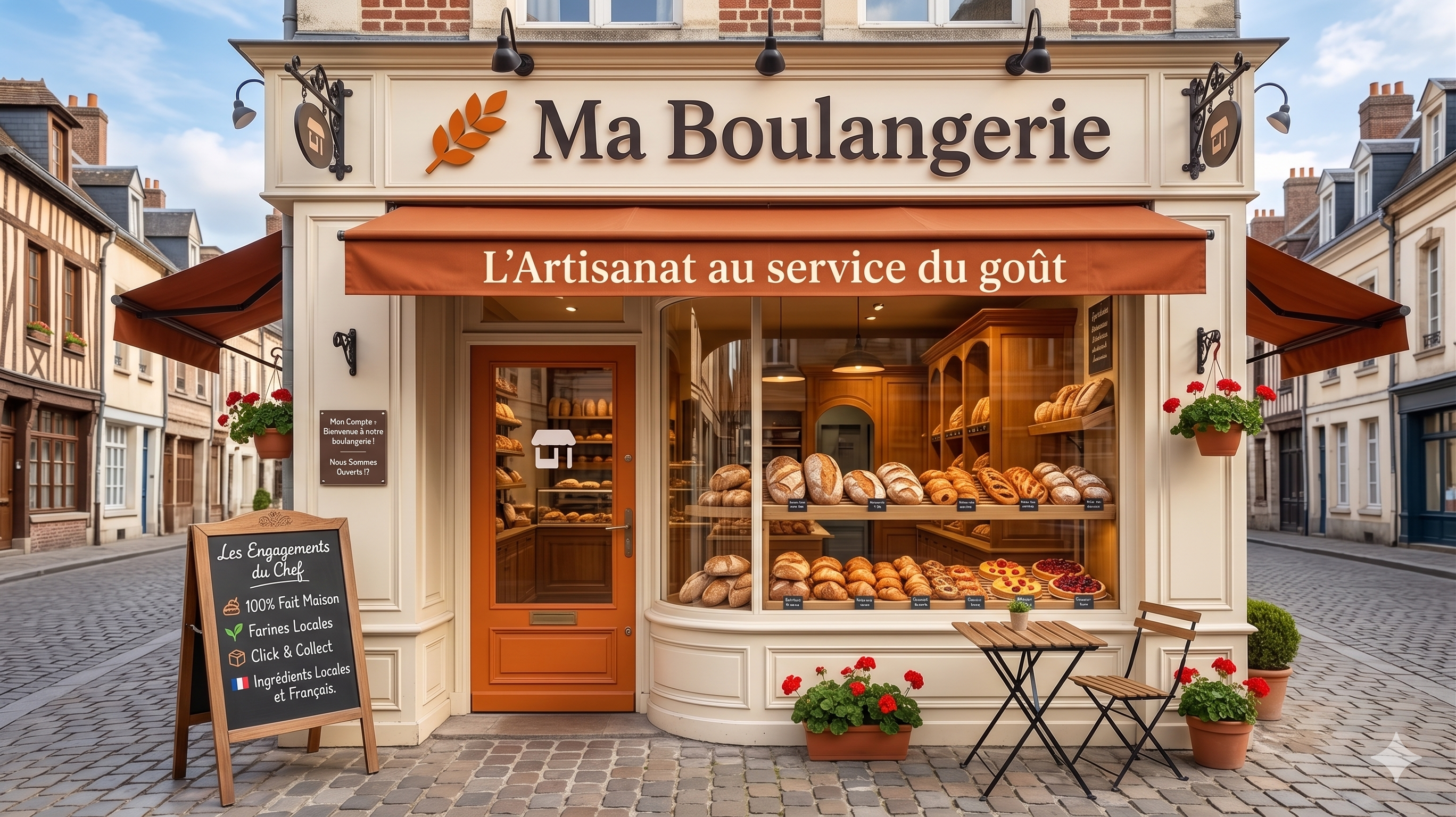 Façade et produits de notre boulangerie artisanale